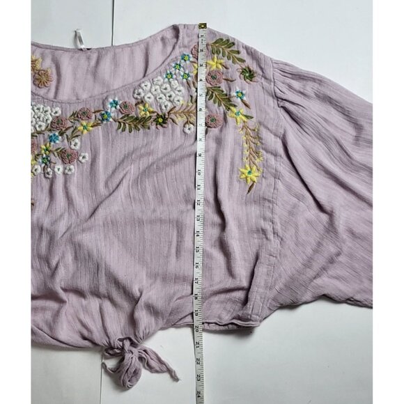 Free People Lavender Embroidered Boho Blouse Intricate Floral Needlework - Picture 6 of 8